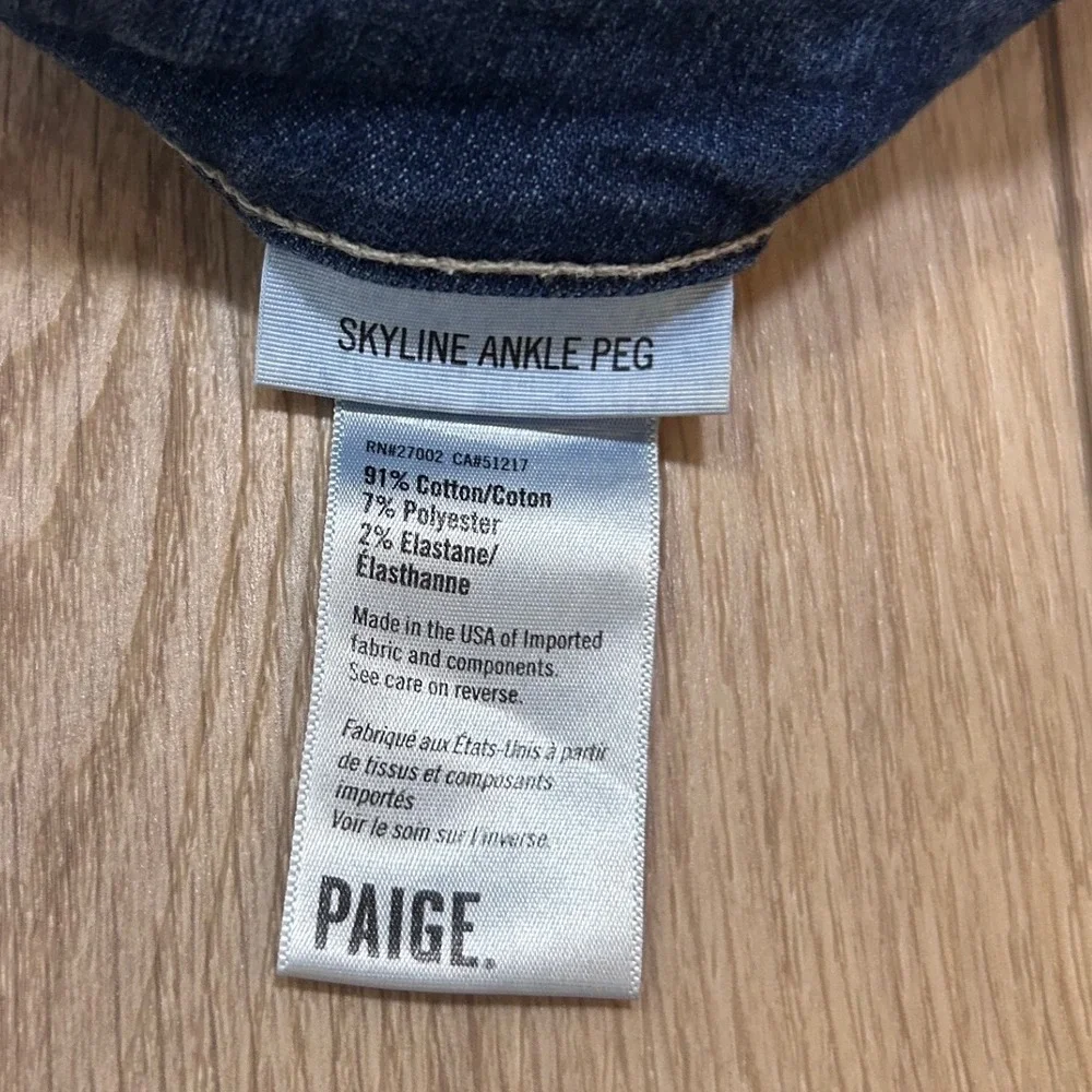 Paige Skyline Ankle Peg Jeans Womens 27 Dark Wash Blue Slim Fit Denim 28 Inseam